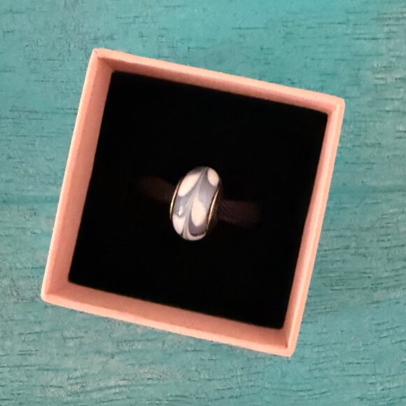 Retired Pandora Bracelet Charm - Blue & White Swirl Murano Glass Silver 925 - Picture 2 of 4